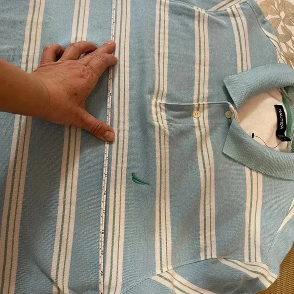 Nautica Mens Polo Shirt Size L Striped Logo Collared Rugby Blue Color - Picture 4 of 4